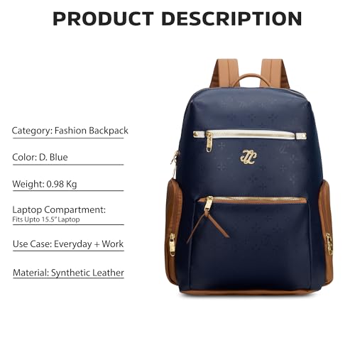Image of Lavie Signature Women's Colourblock Butte 21L Fashion Backpack for Women | Fits Upto 15.5 Inch Laptop | Fashion Backpack for Work | Ladies purse | Stylish Shoulder Bag | Gift for Women