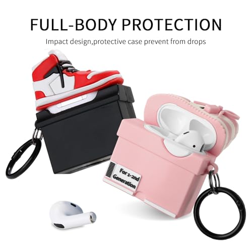 Image of [2Pack] Gedicht for Apple Airpods 2nd Generation Case Cover, Cute Cartoon Shoe Box Soft Silicone Protective Cases for AirPods 1&2 Case with Keychain for Women Men, Red+Pink