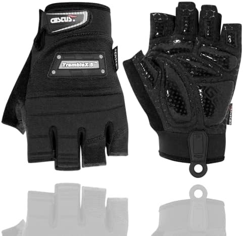 Cestus TrembleX-5, Anti Vibration Gloves, Fingerless Work Gloves for Men, Durable Gel Padded Palm with Grip (Medium),Black