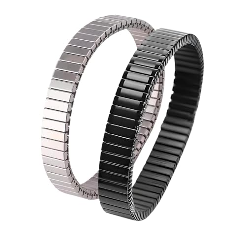 Image of VAMA Silver Black Stainless Steel Stretchable Elastic Bracelets Casual Formal Silver Stretch Link Wristband Hand Bracelet for Men Boy's