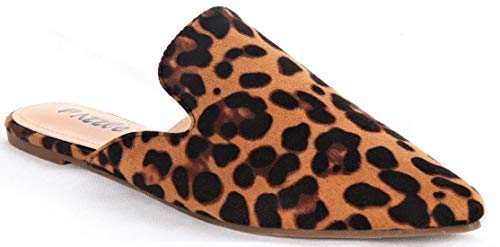 Bella Luna Milly-S1 Women Pointed Toe Slip On Kitten Low Heel Mules Flats Pumps Slides Leopard 7