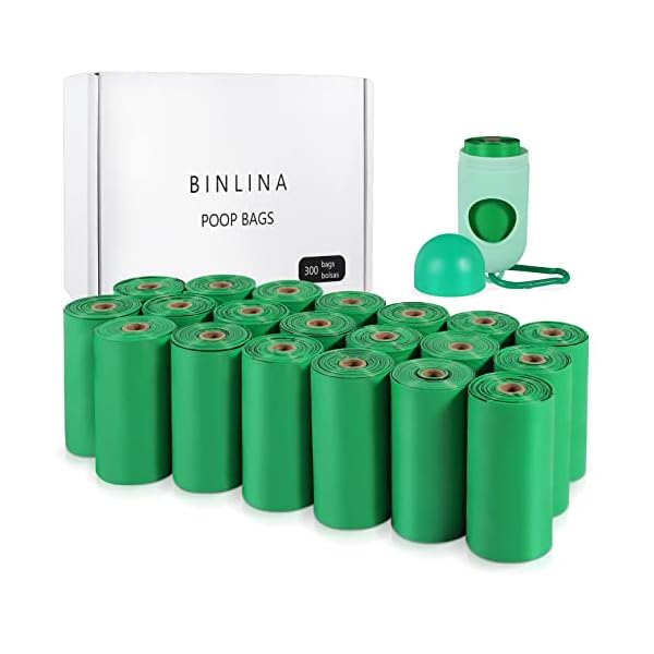 BINLINA Dog Poop bag with Dispenser, 100% leak-proof outdoor puppy walking and travel doggie poop bag, pet waste bag-300 bags (20 Rolls) BINLINA Dog Poop bag with Dispenser, 100% leak-proof outdoor puppy walking and travel doggie poop bag, pet waste bag-300 bags (20 Rolls)