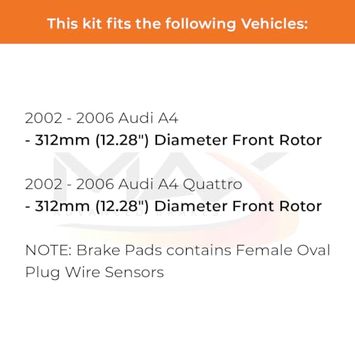 Image of Max Advanced Brakes Front Brake Kit Compatible With 2002 2003 2004 2005 2006 A4 Quattro w /12.28 inch Dia Front Rotor Replacement Geomet Coated OE Disc Brake Rotors and Ceramic Brake Pads