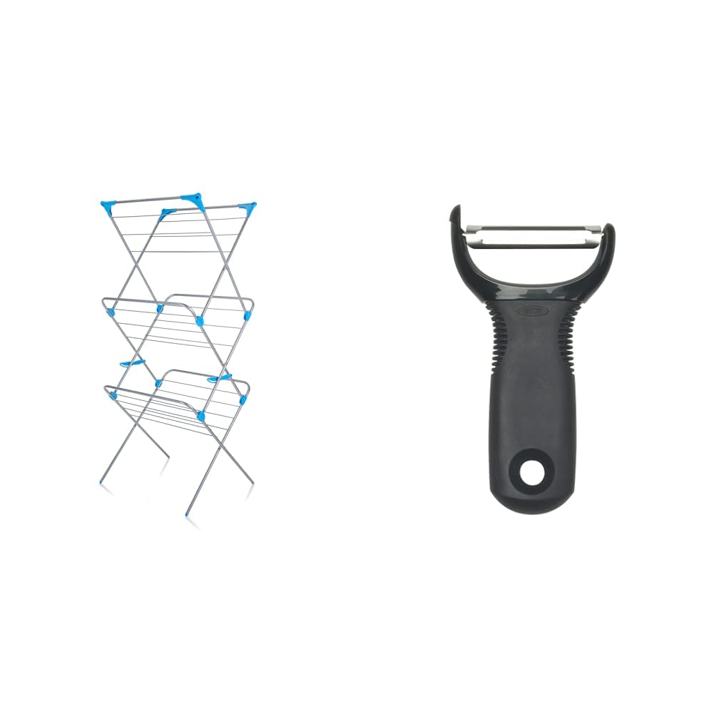 Minky 3 Tier Indoor Airer with Drying Space, Metal, Silver, 15 m & OXO Good Grips Y Peeler