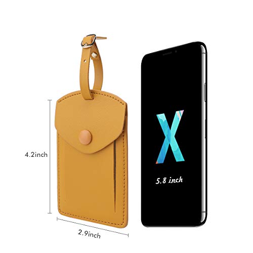 Kevancho Leather Smart Luggage Tags For Men Women, Suitcase Labels Baggage Tote Bag Tag Id Tags With Full Back Privacy Cover For Carnival Cruise Ship, Away Travel Accessories Tags Set Of 2 Pcs(Yellow) #TOP1