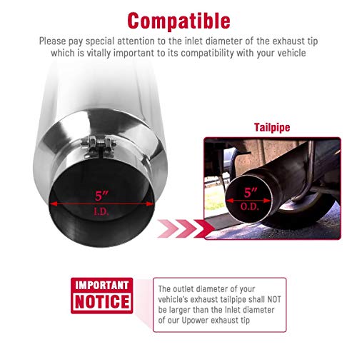 Upower 178145 Diesel Exhaust Tip 5 Inch Inlet 7 Inch Outlet 15 Inch Long Stainless Steel Polished Bolt-On Tail Pipe 5 Inch To 7 Inch Universal For Trucks Car thumb #1