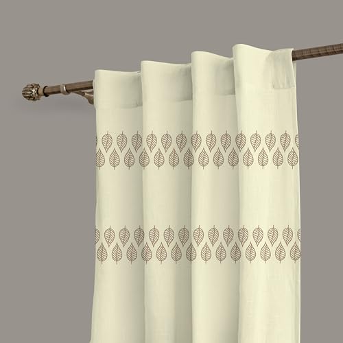 Image of Linenwalas Cotton Linen Semi Sheer Printed Curtains 5 Feet Long Set Of 2 Panels,Curtain For Window Home Decor Items For Living Room,Drapes With Back Loops (5 Feet,Betel Leaf) - Back Tab,Multicolor