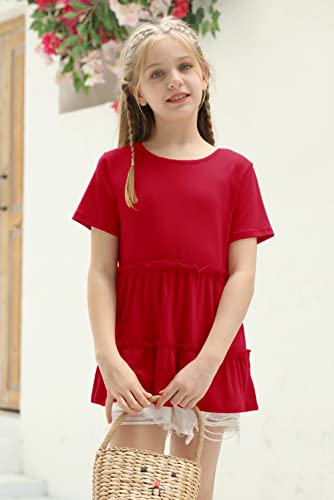 Image of Haloumoning Girls Crew Neck T Shirts Peplum Babydoll Tops Tees 4-15 Years | Girls T-Shirts, Casual Loose Tunic Tops, Cute Ruffle T Shirts, Short Sleeve Shirts, Long Sleeve Blouse
