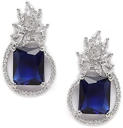 Zeneme Oxidised Silver-Plated American Diamond studded Paisley Shaped Studs Earrings for Girls and Women