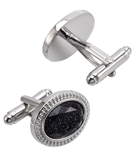 Mancuernillas ovaladas azul Blue Goldstone para hombre miniatura 6