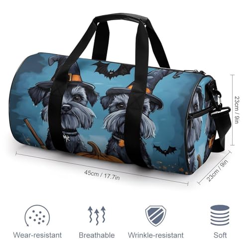 Halloween Schnauzer Cute Pumpkin Bat Spider Sports Gym Bag Travel Duffel Workout Bag with Adjustable Strap2