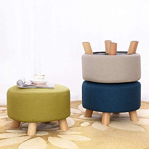 Tabouret table bas avec 4 pieds en bois et assise douce coton vert - 3