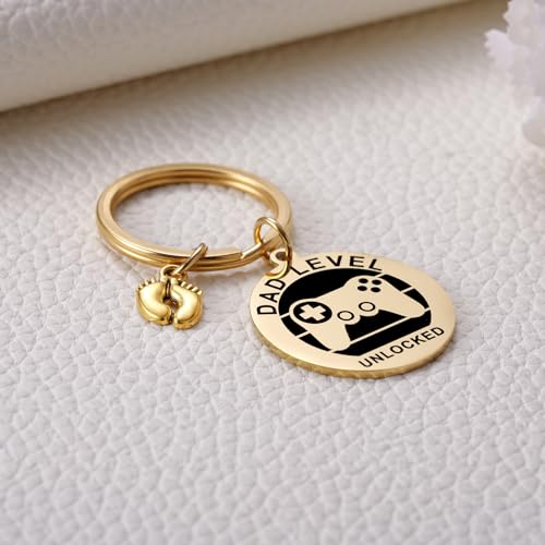 Image of MIXJOY New Expecting Dad First Time Father's Day, New Dad Announce Pregnancy, Dad Unlocked Key Chain with Footprint Charm