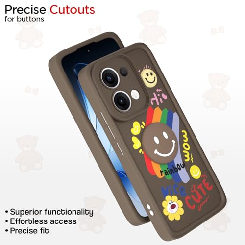 Image of Pikkme Back Cover for Oppo Reno 13 5G | Soft Silicone| Cute Rainbow Smile & 3D Cartoon Flower Design | Shockproof Raised Camera Protection Bumper Case (Brown)