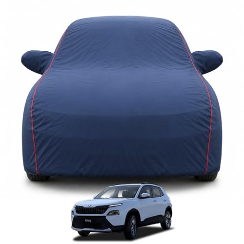 Image of car Cover for Skoda Kylaq (2024-2026) Models |100% Waterproof All Weather Protection | Full Body Cover, Mirror & Inner Cotton Triple Stitched Cover, Adjustable Belt Bottom Elastic (Navy Blue)