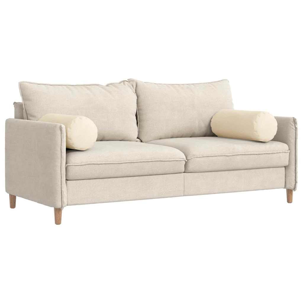 Set di 2 cuscini cilindrici in morbido tessuto a coste, per divano e letto, 70 x 25 cm, sfoderabile, colore crema