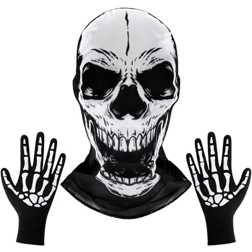 Adult White Skull Mask and Skeleton Gloves Costume Accessories for
