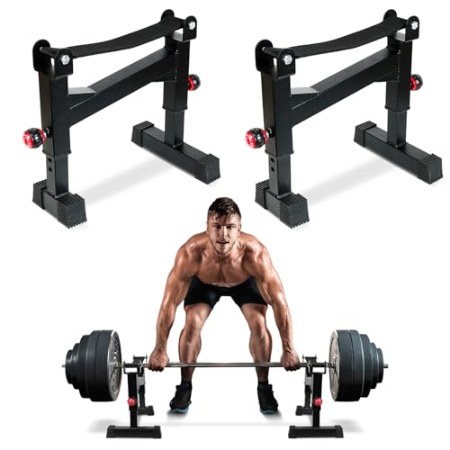 SYNTECSO Deadlift Jack Barbell Stand - Heavy Duty Barbell Jack Deadlift - Adjustable Deadlift Platform for Home Gym Weightlifting Easily Load 880 Lbs