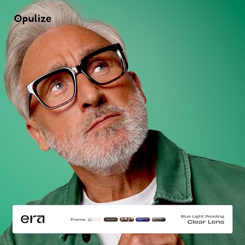 Image of OPULIZE ERA Blue Light Blocking Reading Glasses for Women & Men-UV400 Protection-Oversized Frame-Computer and Screen Glasses-Black Clear-+1.00(Pack 2 of with 2 Pouches)