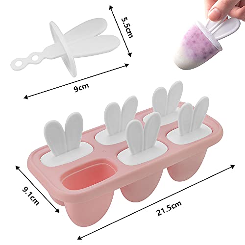LYTIVAGEN Cartoon Ice Lolly Moulds BPA-Free Ice Lolly Maker Bunny Ice Cream Mould DIY Popsicle Mold Reusable Ice Pop Maker with Sticks for Toddlers Children Adults Homemade Popsicle (6 Grids, Pink) - Image 4