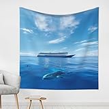 KIRROWE Wandbehang mit Kreuzfahrten und Walen, 150 x 150 cm, Wandkunst, Decke und Flaggen, für Schlafzimmer, leichte und langlebige Wanddekoration für Wohnzimmer
