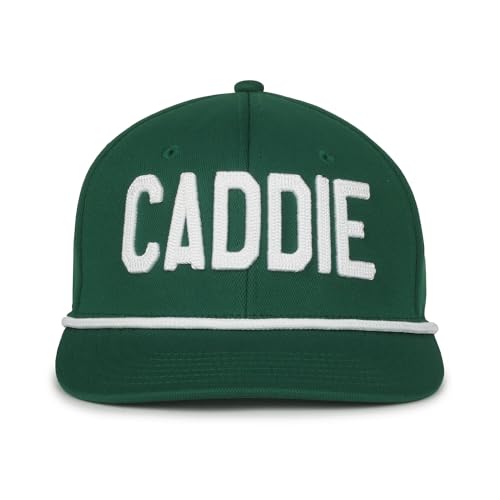 Green Caddie Hat – Structured Golfer Hat w/White Embroidered “Caddie” Letters, Adjustable Strap