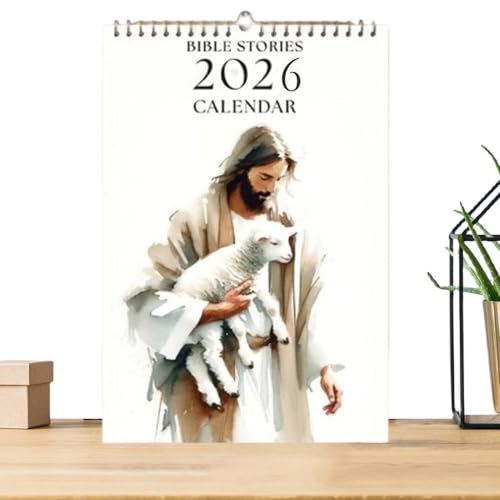 Calendario 2026 de pared, planificador cristiano 2026 para pared, planificador de ovejas con diseño de Jesús, decoración cristiana para el hogar, para iglesia, mujeres, cumpleaños