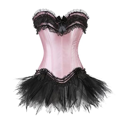 Grebrafan Nupcial Corset de Encaje y Satén Corsés + Falda Tutú De Tul (EU(48-50) 6XL, Rosa)