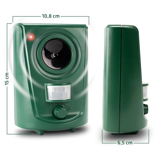 GARDIGO® Hunde- und Katzenabwehr | Hundeschreck und Katzenschreck für den Garten I Ultraschall Tiervertreiber 20-60 kHz I 120° Erfassungswinkel, 12m Reichweite | Gegen Hunde und gegen Katzen