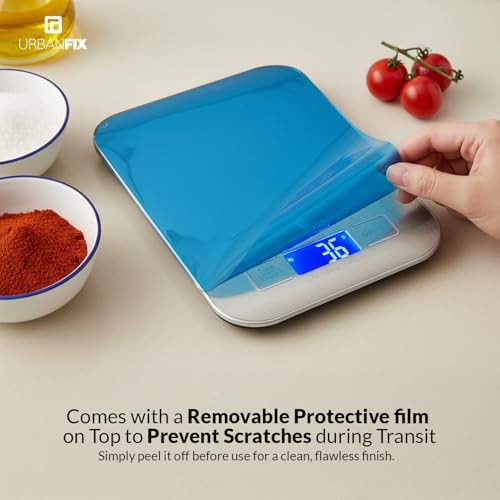 Image of URBANFIX Stainless Steel Digital Kitchen Weighing Scale & Food Weight Machine for Diet, Nutrition, Health, Fitness, Baking & Cooking (5Kgs, Stainless Steel, 2 Years Warranty)