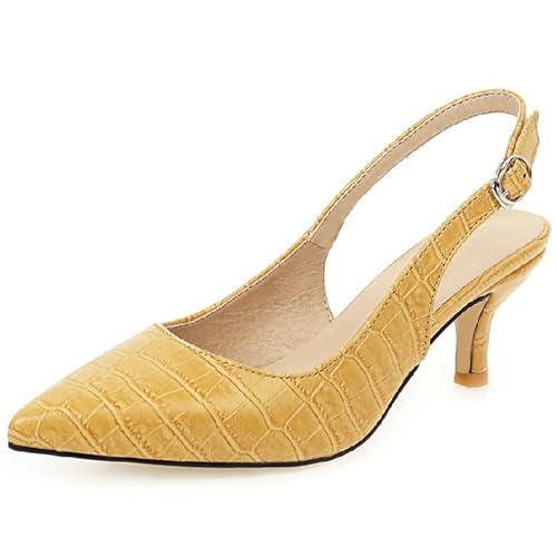 Kitten Heels Slingback Sandals Women Summer Casual Point Toe Snake Leather Shoes