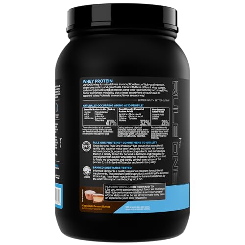 Image of Rule 1 Proteins Whey Protein - 24g Fast-Acting Protein from All-Whey Sources with Naturally Occurring EAAs & BCAAs for Workout Recovery or Anytime Use (2 Pounds, Chocolate Peanut Butter)