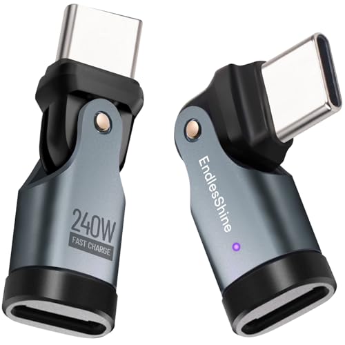 ENDLESSHINE type C to type C �ϊ��A�_�v�^�[ 180°��]usb-c to usb-c�ϊ��R�l�N�^PD 240W �}���[�d USB2.0 480Mbps �f�[�^�]�� LED 2 �p�b�N