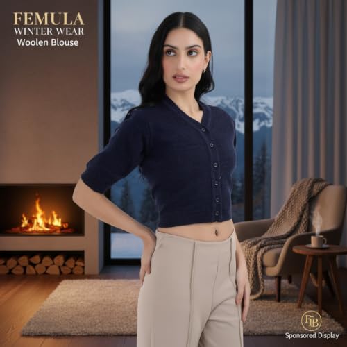 Image of Women Winter Wear V-Neck Half Sleeves Regular Fit Woollen Blouse