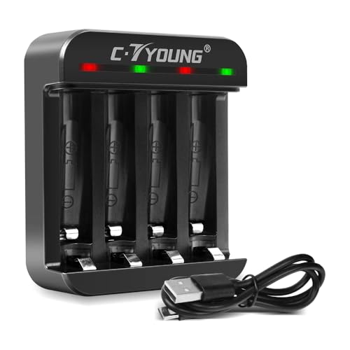 Ladegerät für AA & AAA Akkus, Schnellladegerät für wiederaufladbare 1.5V Lithium-Ionen Akkus mit USB-C Eingang (Nur Ladegerät, ohne Akkus)