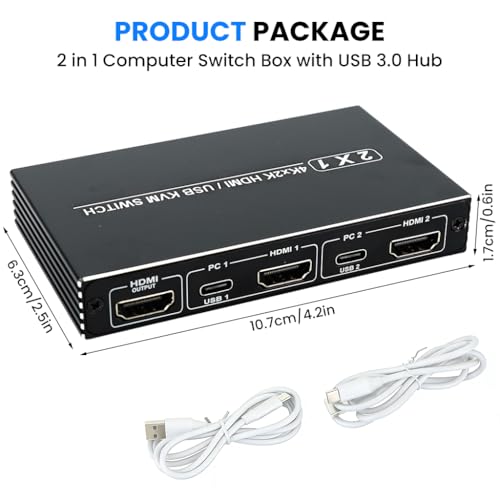 Image of ZORBES 4K HDMI USB 2.0 KVM Switch, 2 in 1 Out HDMI+USB KVM Switch Support HD 2 Computer Share 1 Monitor 1 Set Keyboard Mouse Printer, Supports UHD 4K@60Hz, Compatible with PC, Laptop and Game Console