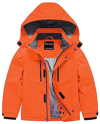 Pursky Snow Jackets For Kids Snowboard Jacket Boy'S Waterproof Ski Coat Windproof Snowboarding Warm Winter Parka Outdoor Raincoat Pure Orange 14/16 cover