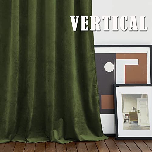 Image of RYB HOME Extra Long Velvet Curtains 102 inches for Sliding Patio Glass Door | Energy Saving, Theraml Privacy, UV Heat Blocking, for Living Room Bedroom Dining Room, Olive Green, W52 x L102, 2 Panels