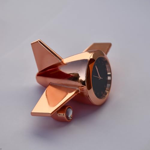 Image of Saugat Traders Aeroplane Table Clock Showpiece - Metal Analog Airplane Clock for Office Desk, Study Table - Gift for Men, Women, Boys, Pilot, Air Hostess, Airforce Person (Copper), 10x5 Cm