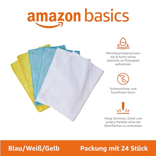 Amazon Basics Mikrofaser - Reinigungstuch, 30 x 41 cm, 24 Stück, 40.5 cm x 30.5 cm, Mehrfarbig – Bild 3