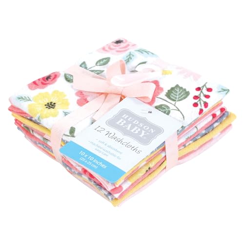 Image of Hudson Baby Unisex Baby Flannel Cotton Poly Washcloths, Modern Botanical 12 Pack, One Size