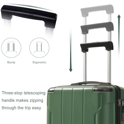 Hardshell Luggage, Lightweight Durable ABS Suitcases with Double Wheels, Expandable 28-inch Checked 28" (Single) (20Inch Green Set)2