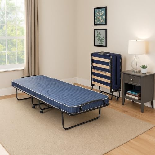 Dmora Letto Pieghevole ADA, Brandina con Rete 12 doghe, Materasso Incluso, Lettino salvaspazio, 100% Made in Italy, 80x190h37 cm