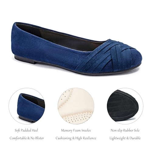 Image of Veittes Women's Wide Width Flat Shoes, Dressy Round Toe Slip On, Soft Comfortable Office Work Daily Walking Ballet Flats.