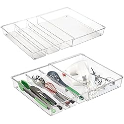 Cajones De Madera Con Divisiones mDesign Juego de 2 organizadores de cajones para utensilios de cocina – Cubertero extensible para cucharas de madera y más – Separadores de cajones adaptables con 3 a 4 divisiones – transparente