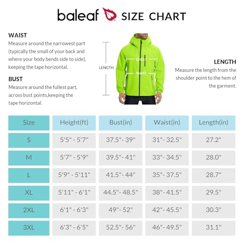 Baleaf Men'S Cycling Rain Jacket Waterproof Windbreaker Packable Hood Running Gear Lightweight Reflective Green L thumb #6