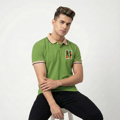 Image of Men's Regular Fit Solid Half Sleeve Casual Tipping Collar Polo T-Shirt