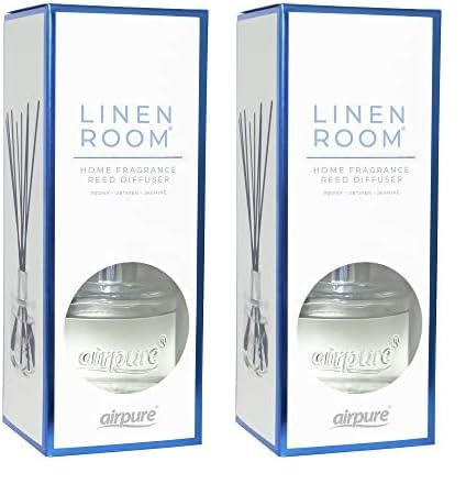 AIRPURE Reed Diffuser, 100ml Oil Set with Sticks, 8X Black Reeds, Continuous Room Scent, Diffusers for Home Use in Living Room, Kitchen or As Bathroom Freshener - Linen Room Fragrance (Pack of 2)