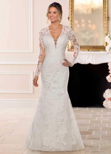 YMSHA Women's Beach Spaghetti Strap Wedding Dresses for Bride 2025 Boho Long Lace Bridal Gowns for Wedding YMS0413