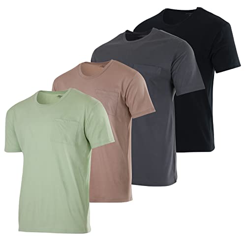 4 Pack: Big & Tall Mens Heavyweight King Size Cotton Quick Dry Fit Shirt Short Sleeve Crew Pocket T-Shirt Tee Gym Casual Work Fashion Athletic Active Workout Undershirt Sport Lounge- Set 8, 5X #TOP29